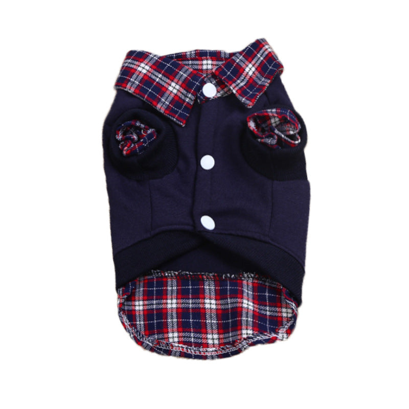 Small Dog Plaid-Collar Coat – Navy & Ash